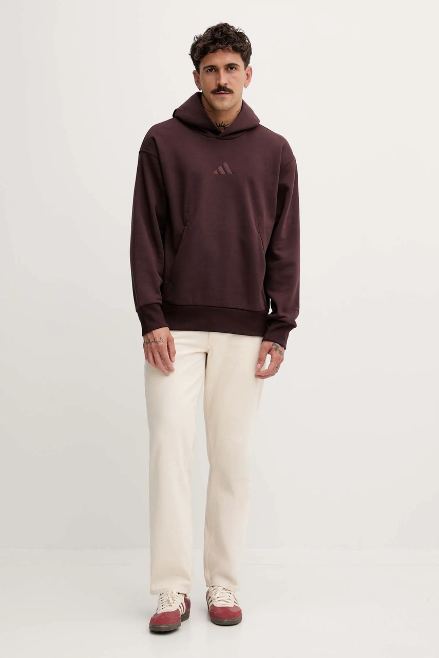 Кофта adidas All Szn цвет коричневый с капюшоном с аппликацией JX5090