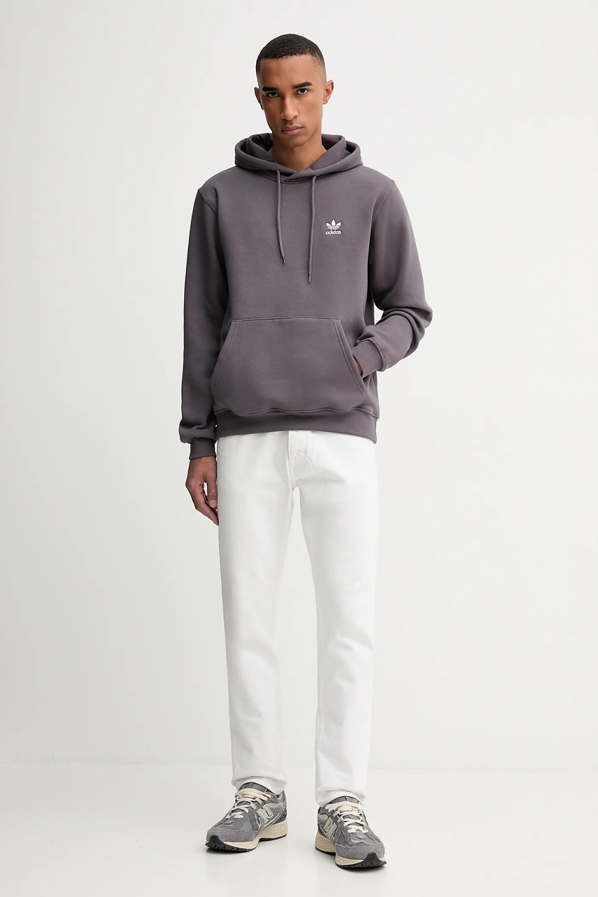 Кофта adidas Originals Trefoil Essentials цвет серый с капюшоном с аппликацией JW1063