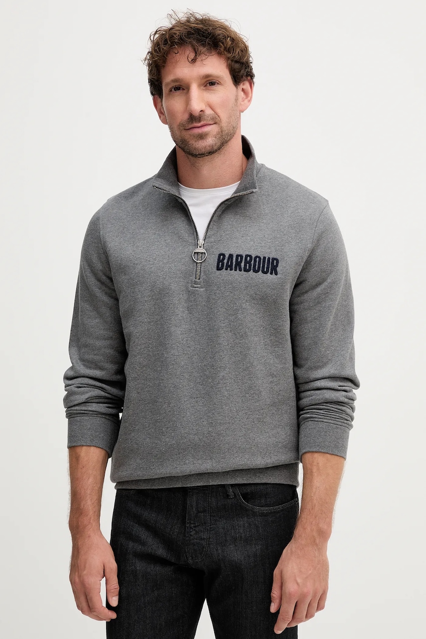 Barbour hanorac de bumbac culoarea gri, cu imprimeu, MOL0640