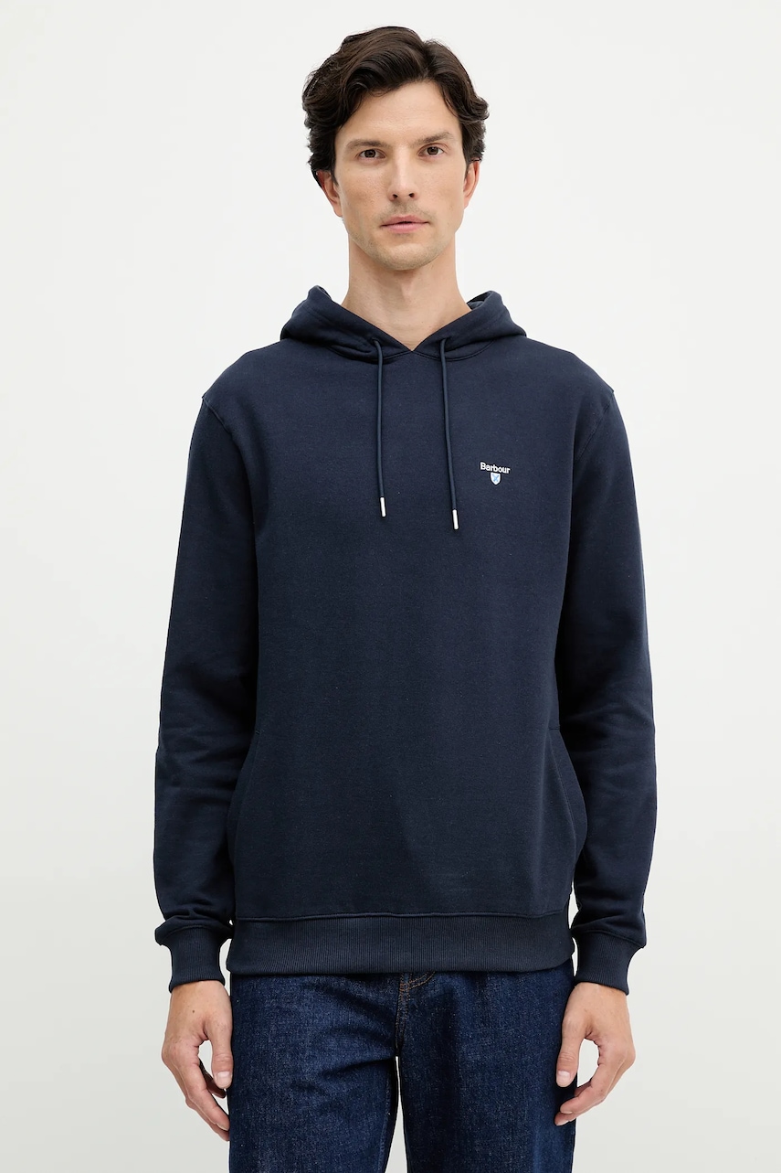 Barbour hanorac de bumbac BECKHILL culoarea bleumarin, cu glugă, cu imprimeu, MOL0717