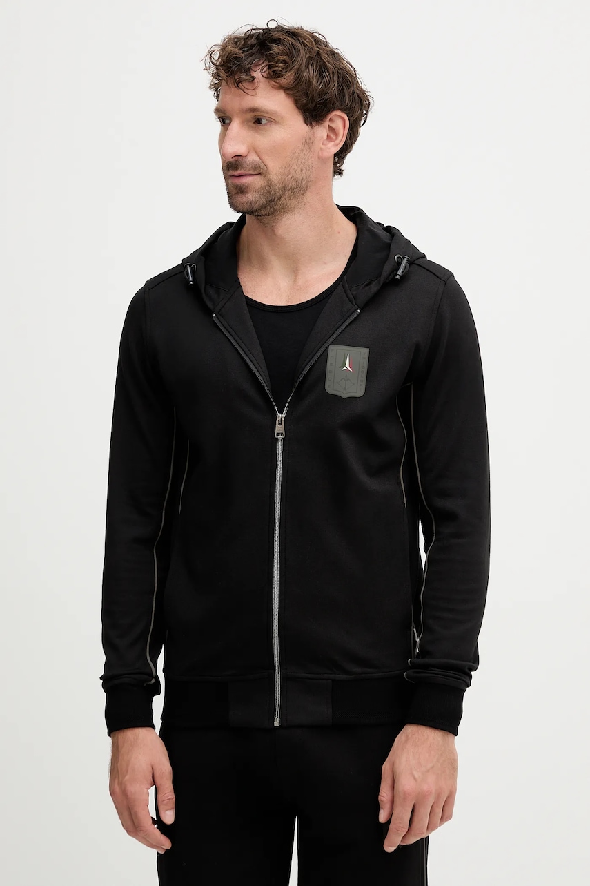 Aeronautica Militare bluză culoarea negru, cu glugă, cu imprimeu, FE2064UF00667