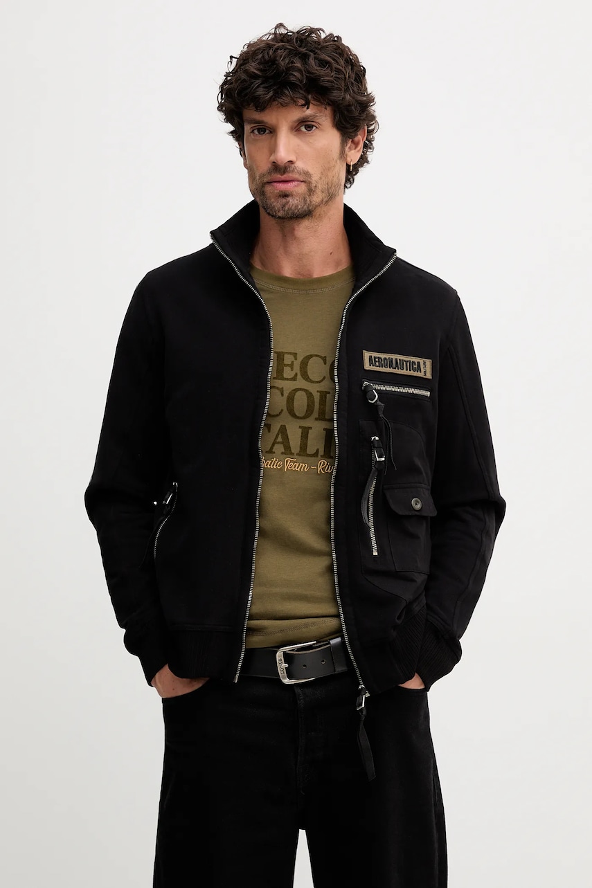 Aeronautica Militare bluză culoarea negru, cu imprimeu, FE2069UF00668