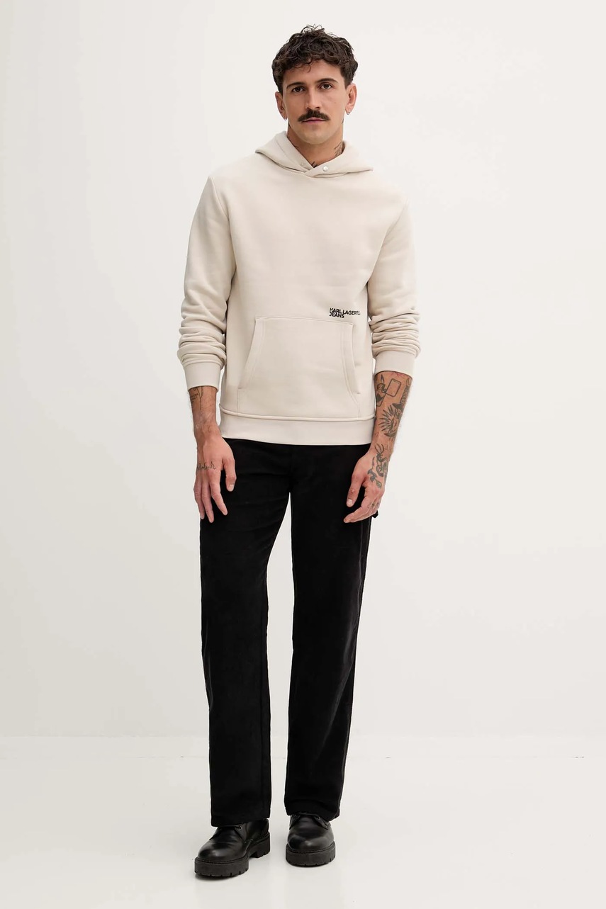 Кофта Karl Lagerfeld Jeans цвет бежевый с капюшоном с принтом A4M20022