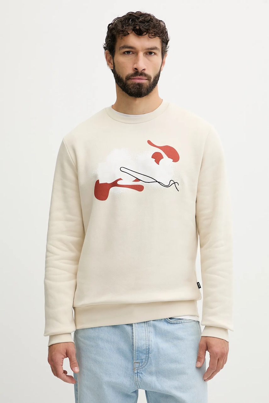 BOSS hanorac de bumbac culoarea bej, cu imprimeu, 50549283