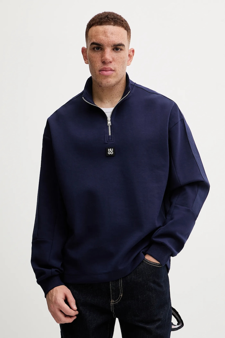 HUGO bluză culoarea bleumarin, uni, 50546402