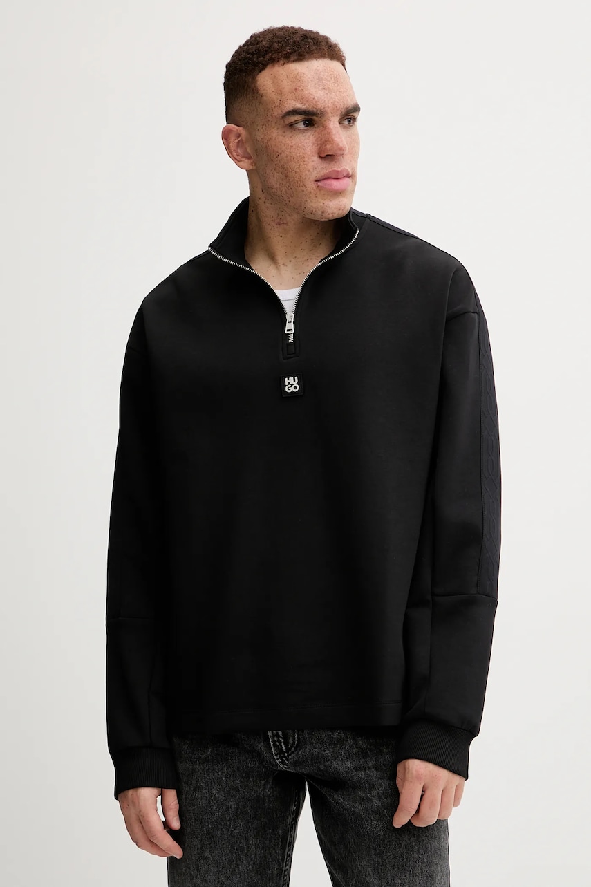 HUGO bluză culoarea negru, uni, 50546402