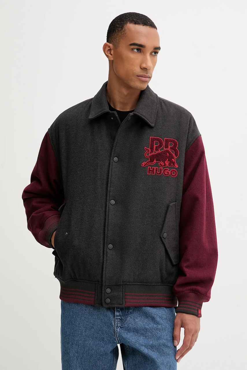 Bomber bunda s vlnou HUGO Blaine_RB šedá barva, 50549448