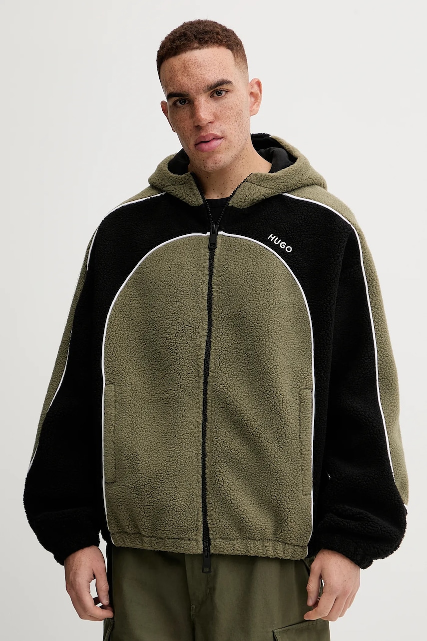 Hugo Blue bluză culoarea verde, cu glugă, 50546620