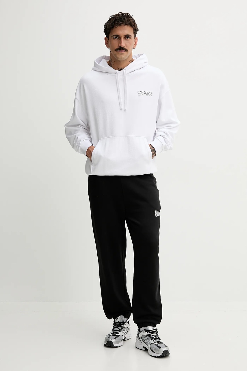 Хлопковая кофта Hugo Blue цвет белый с капюшоном с принтом 50549212