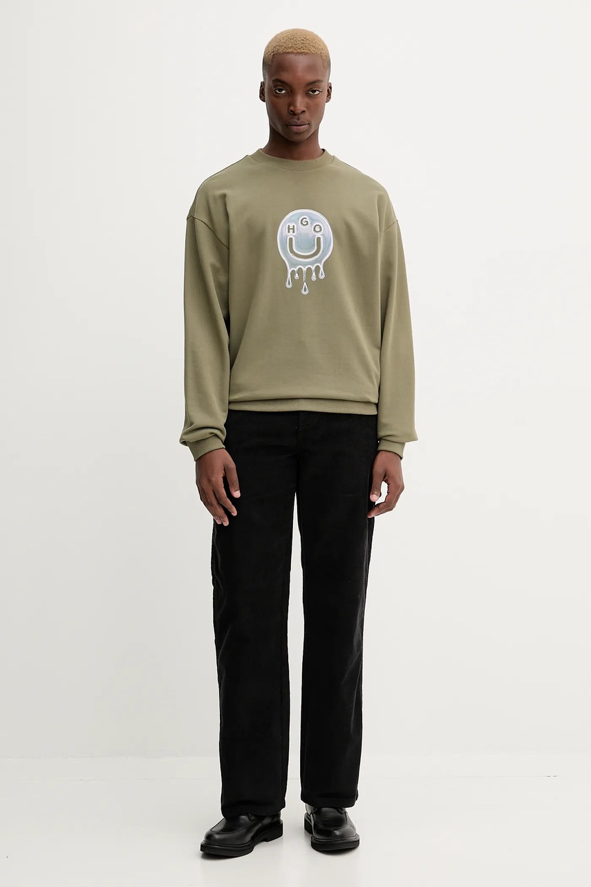Хлопковая кофта Hugo Blue цвет зелёный с принтом 50549213