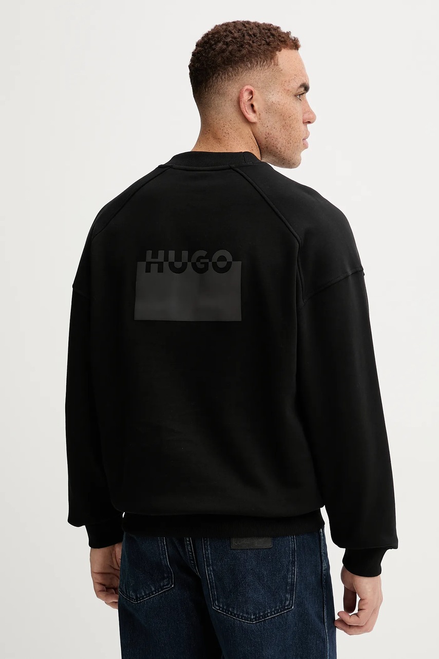 HUGO hanorac de bumbac culoarea negru, cu imprimeu, 50546672