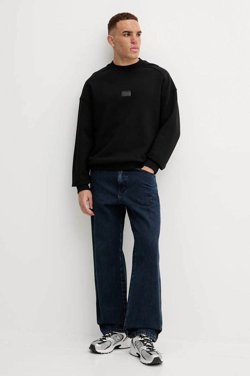 Хлопковая кофта HUGO цвет чёрный с принтом 50546672