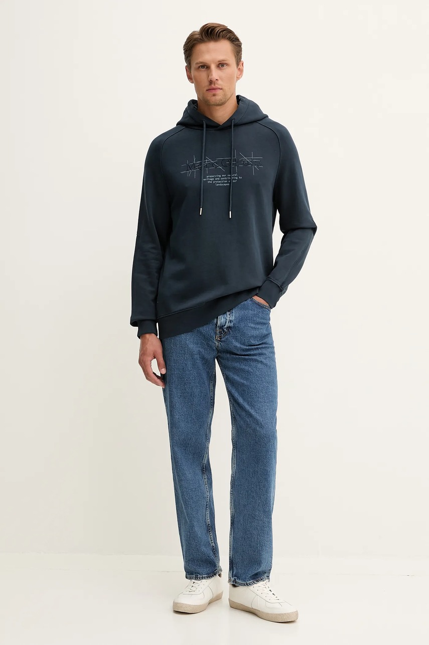 Хлопковая кофта Marc OPolo цвет синий с капюшоном с принтом 528401054078