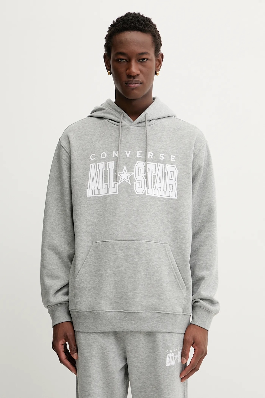 Converse bluză culoarea gri, cu glugă, cu imprimeu, CVM5K160 Converse bluză culoarea gri, cu glugă, cu imprimeu, CVM5K160