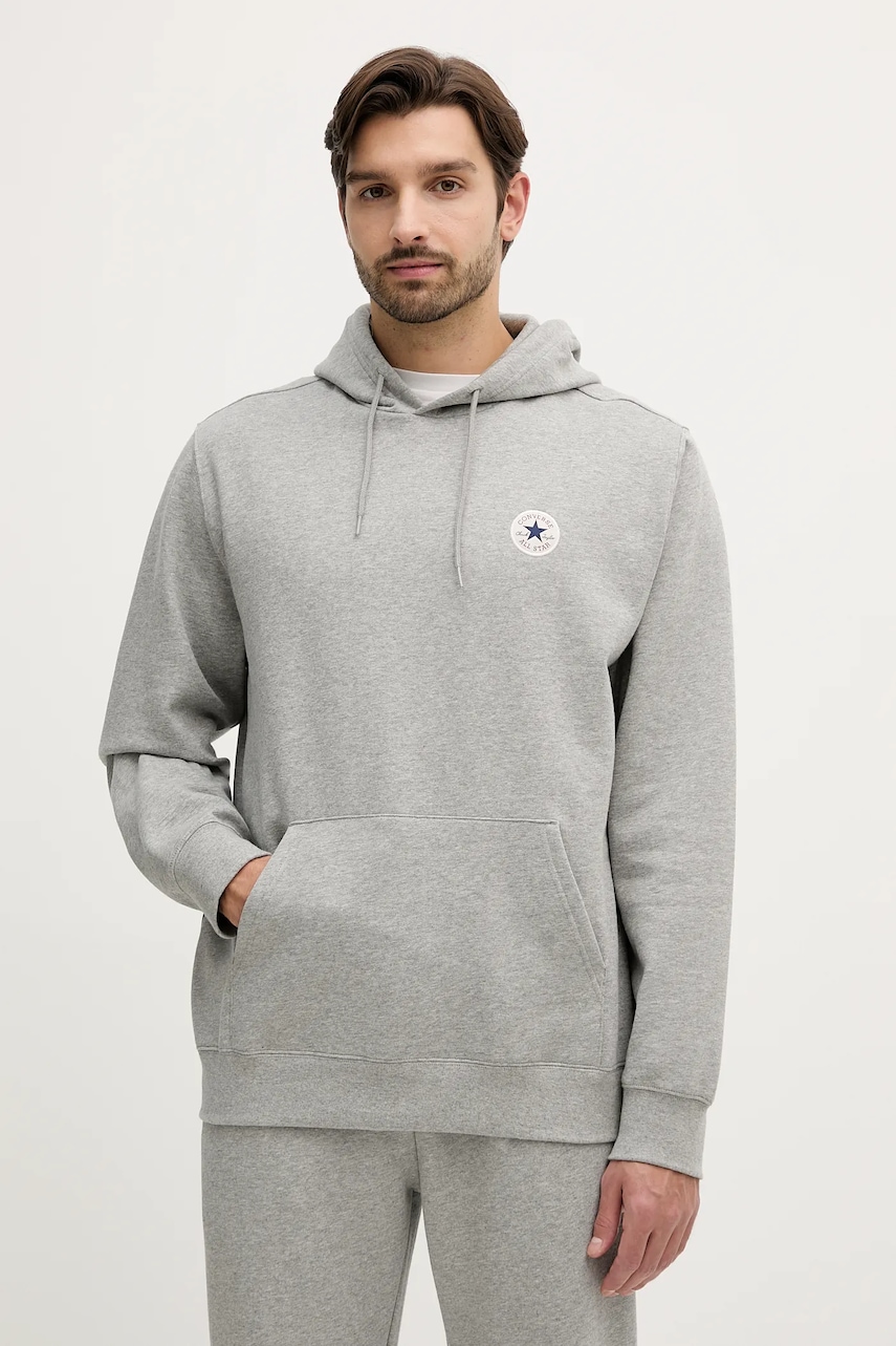 Converse bluză culoarea gri, cu glugă, cu imprimeu, CVM5K981