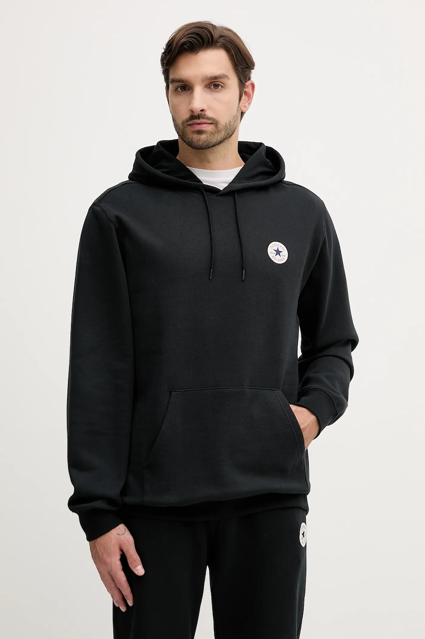 Converse bluză culoarea negru, cu glugă, cu imprimeu, CVM5K981