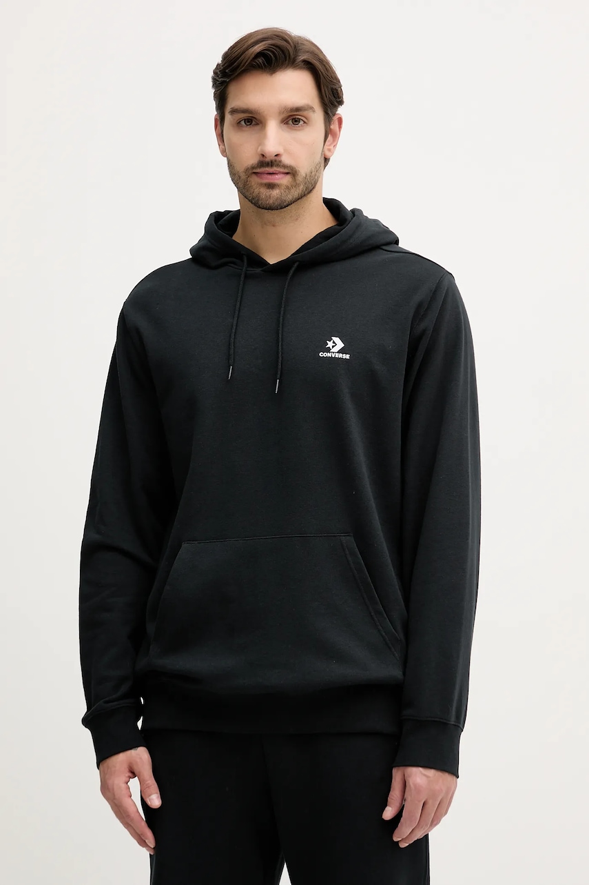 Converse bluză culoarea negru, cu glugă, cu imprimeu, CVM5K874