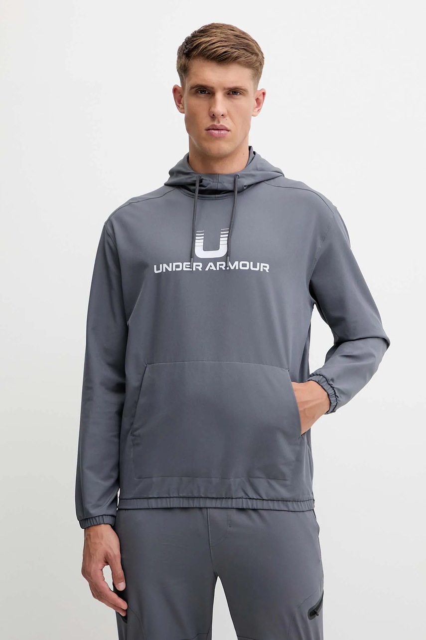 Levně Mikina Under Armour Unstoppable pánská, šedá barva, s kapucí, s potiskem, 6003864