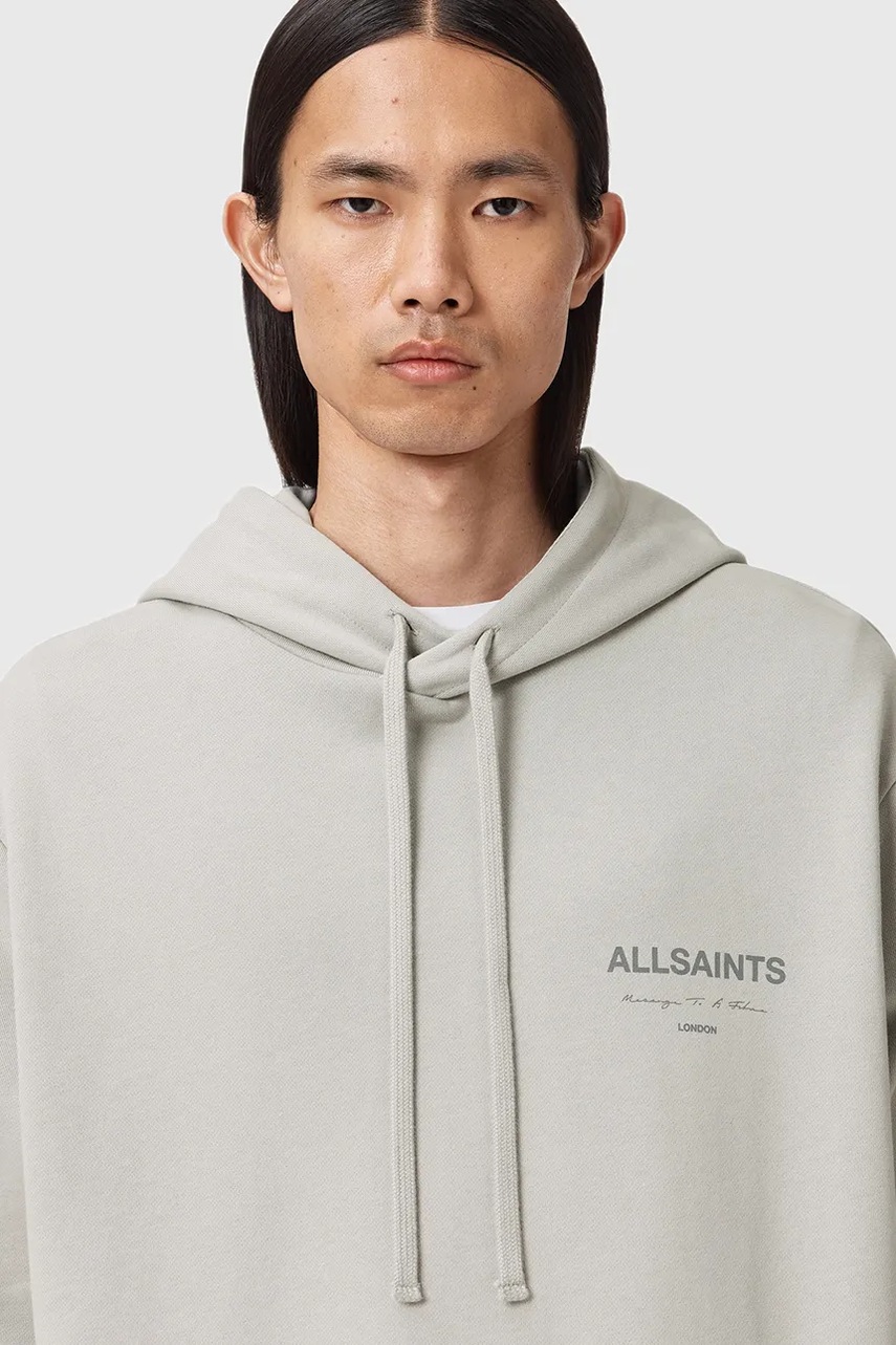 Хлопковая кофта AllSaints FUTURE цвет серый с капюшоном узор M002ND