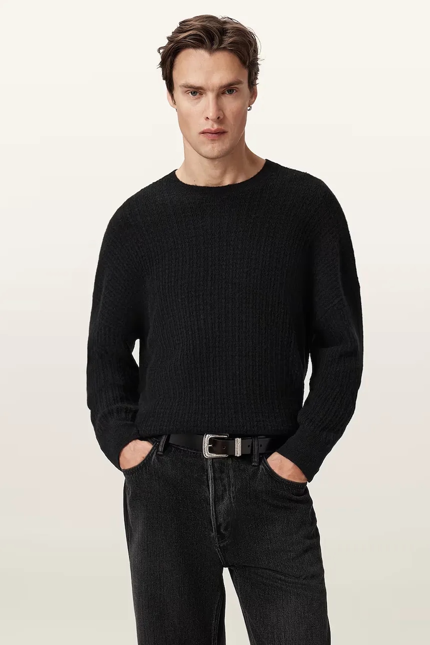 AllSaints pulover din amestec de lână de alpaca JAKOB culoarea negru, M008KD