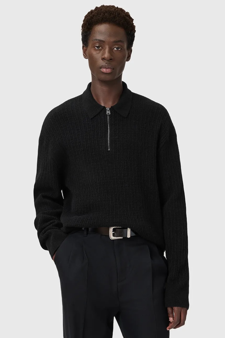 AllSaints pulover din amestec de lână de alpaca JAKOB culoarea negru, cu turtleneck, M007KD