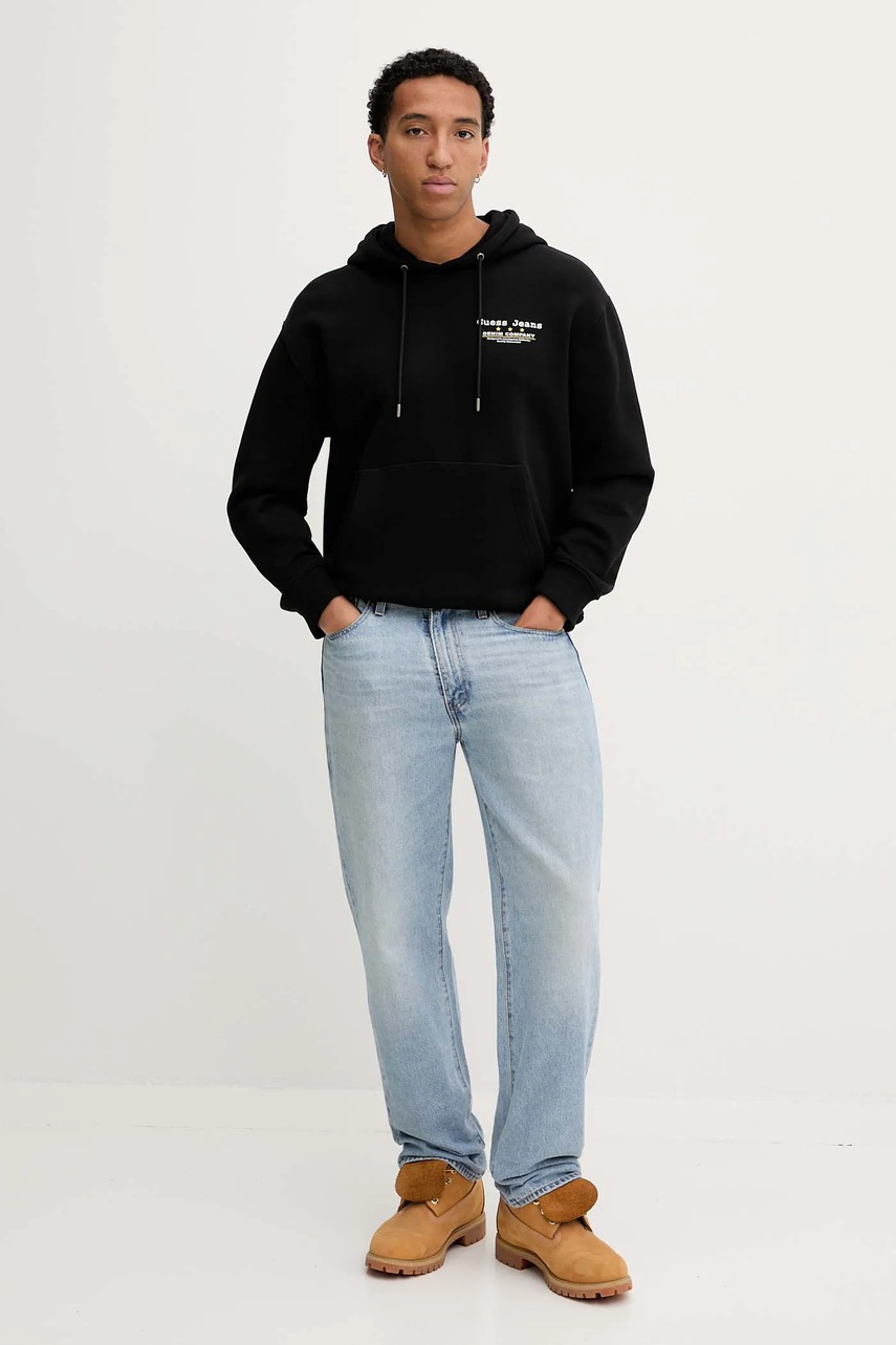 Кофта Guess Jeans цвет чёрный с капюшоном узор M5BQ27 K9V31