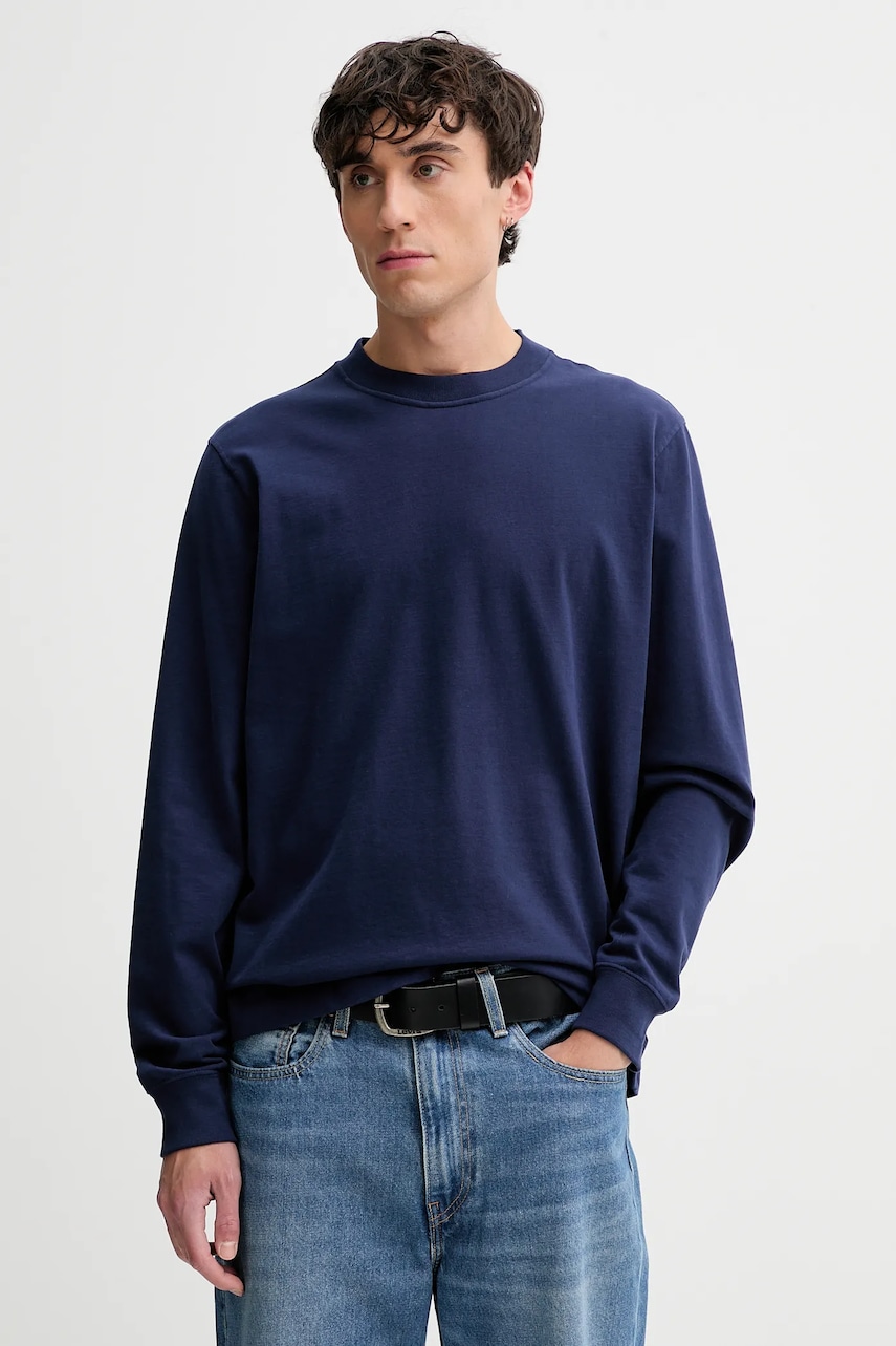 Abercrombie & Fitch longsleeve din bumbac culoarea bleumarin, uni, KI124-5356-208