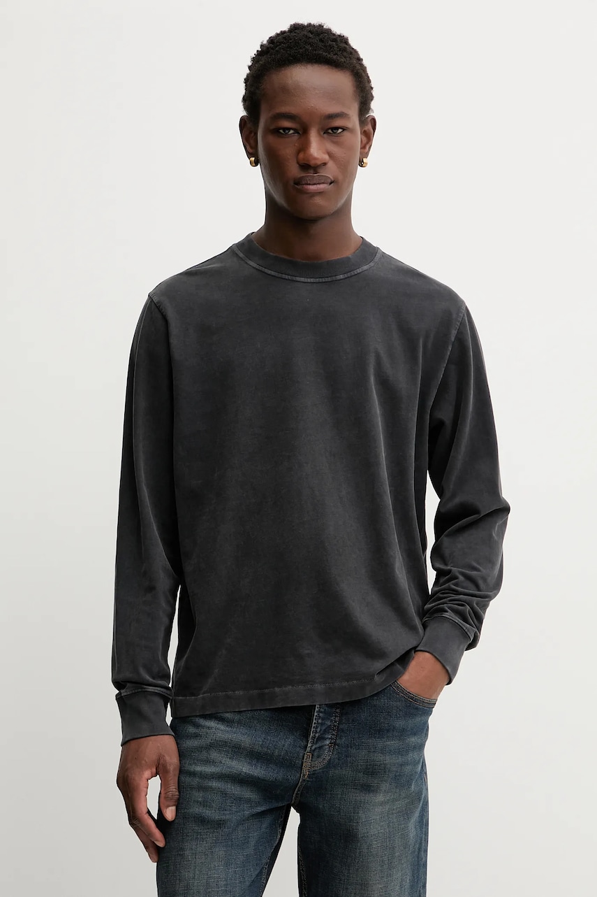 Abercrombie & Fitch longsleeve din bumbac culoarea negru, uni, KI124-5357-908