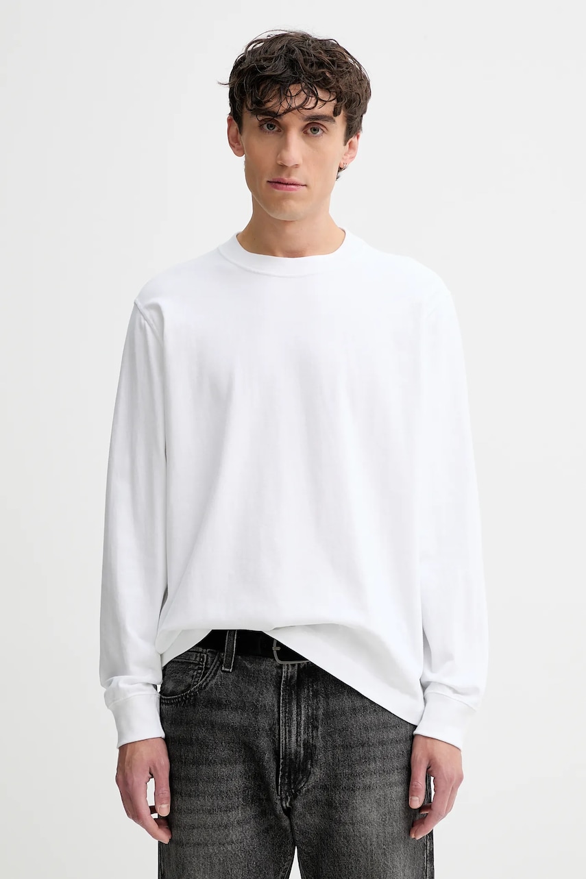 Abercrombie & Fitch longsleeve din bumbac culoarea alb, uni, KI124-5555-100