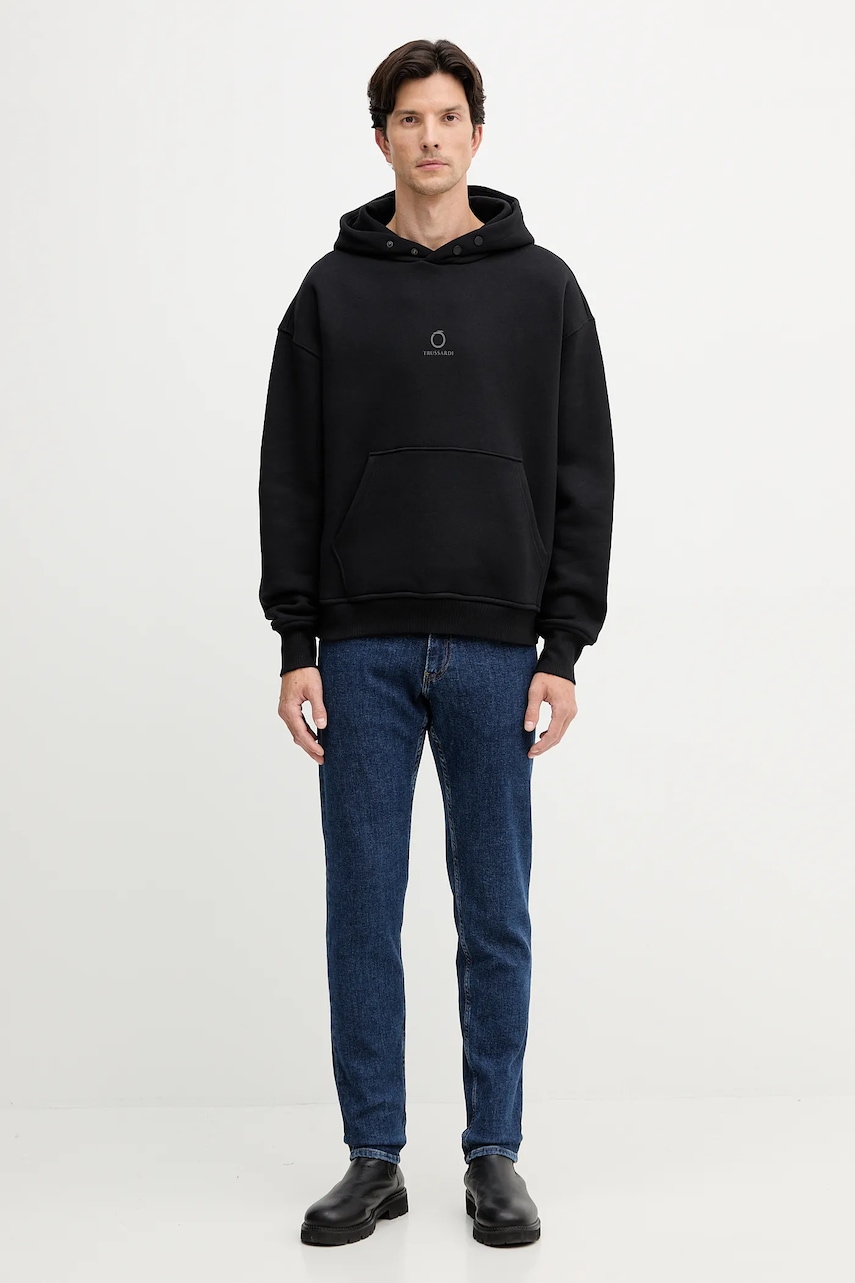 Хлопковая кофта Trussardi цвет чёрный с капюшоном с принтом G8038000022N Хлопковая кофта Trussardi цвет чёрный с капюшоном с принтом G8038000022N