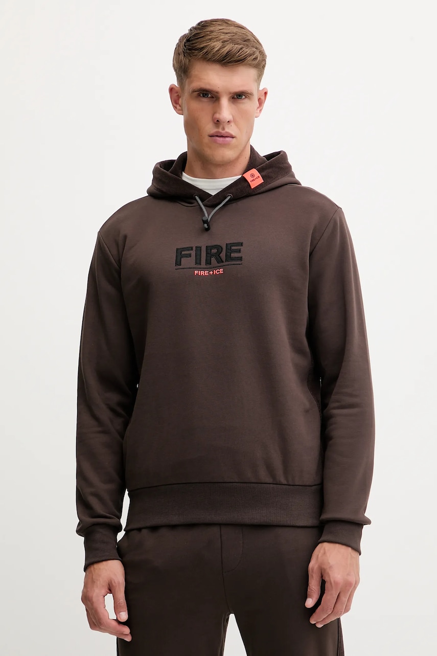 BOGNER Fire+Ice hanorac de bumbac KRISTAN culoarea maro, cu glugă, cu imprimeu, 84318517