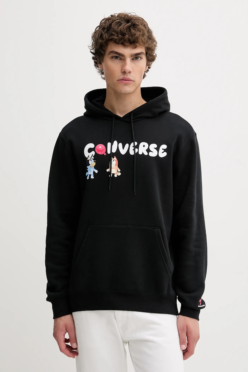 Converse bluză BLUEY culoarea negru, cu glugă, cu imprimeu, CVM5H501