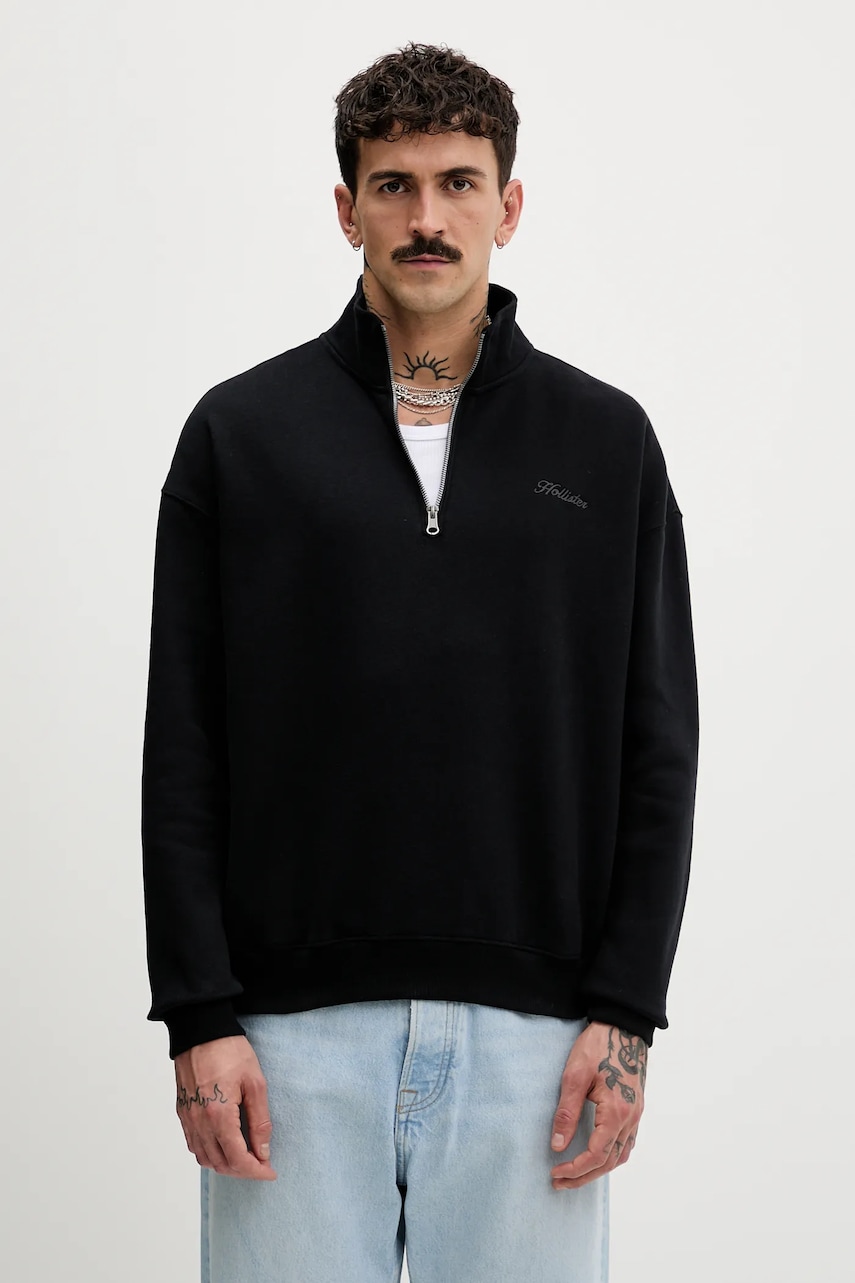 Hollister Co. bluză culoarea negru, uni, KI322-5370-900