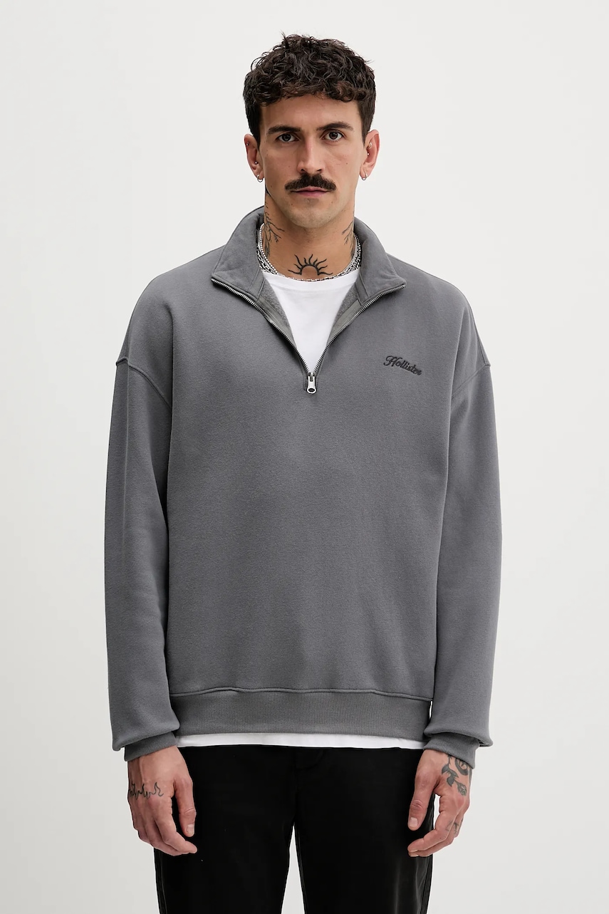 Hollister Co. bluză culoarea gri, uni, KI322-5372-120