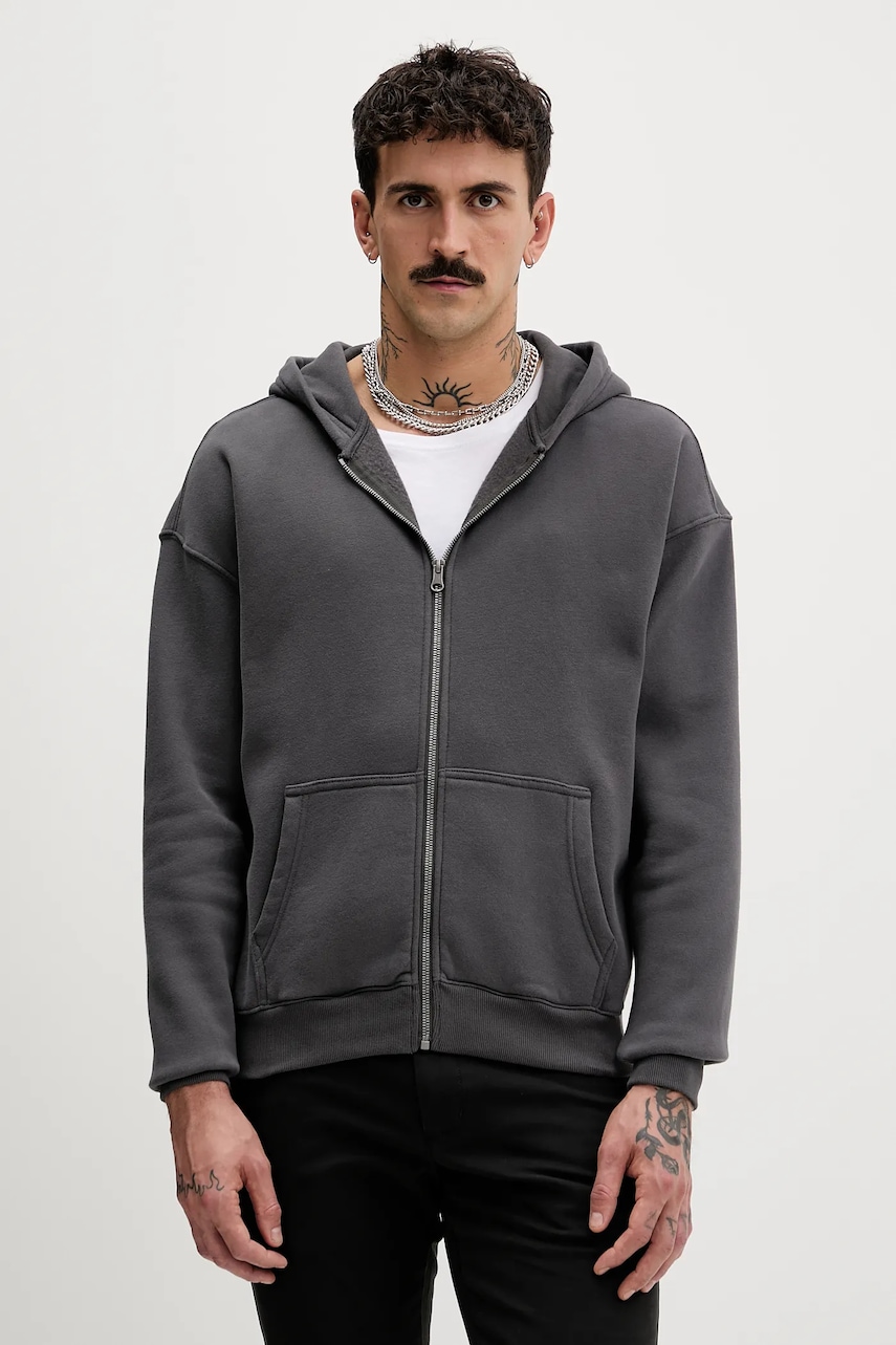 Hollister Co. bluză culoarea gri, cu glugă, uni, KI322-5449-902