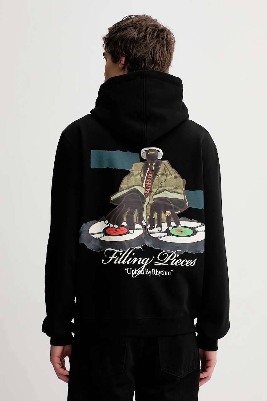 Filling Pieces hanorac de bumbac Hoodie DJ culoarea negru, cu glugă, cu imprimeu, 422532501241
