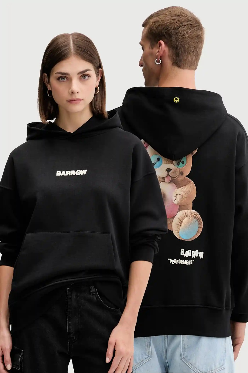 Levně Bavlněná mikina Barrow černá barva, s kapucí, vzorovaná, F5BWUAHS047