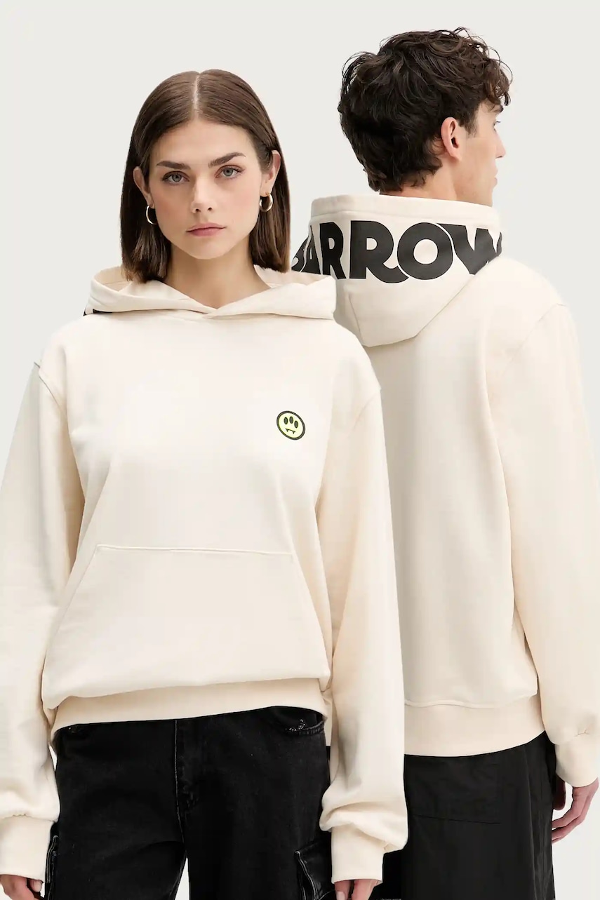 Levně Bavlněná mikina Barrow béžová barva, s kapucí, s potiskem, F5BWUAHS058