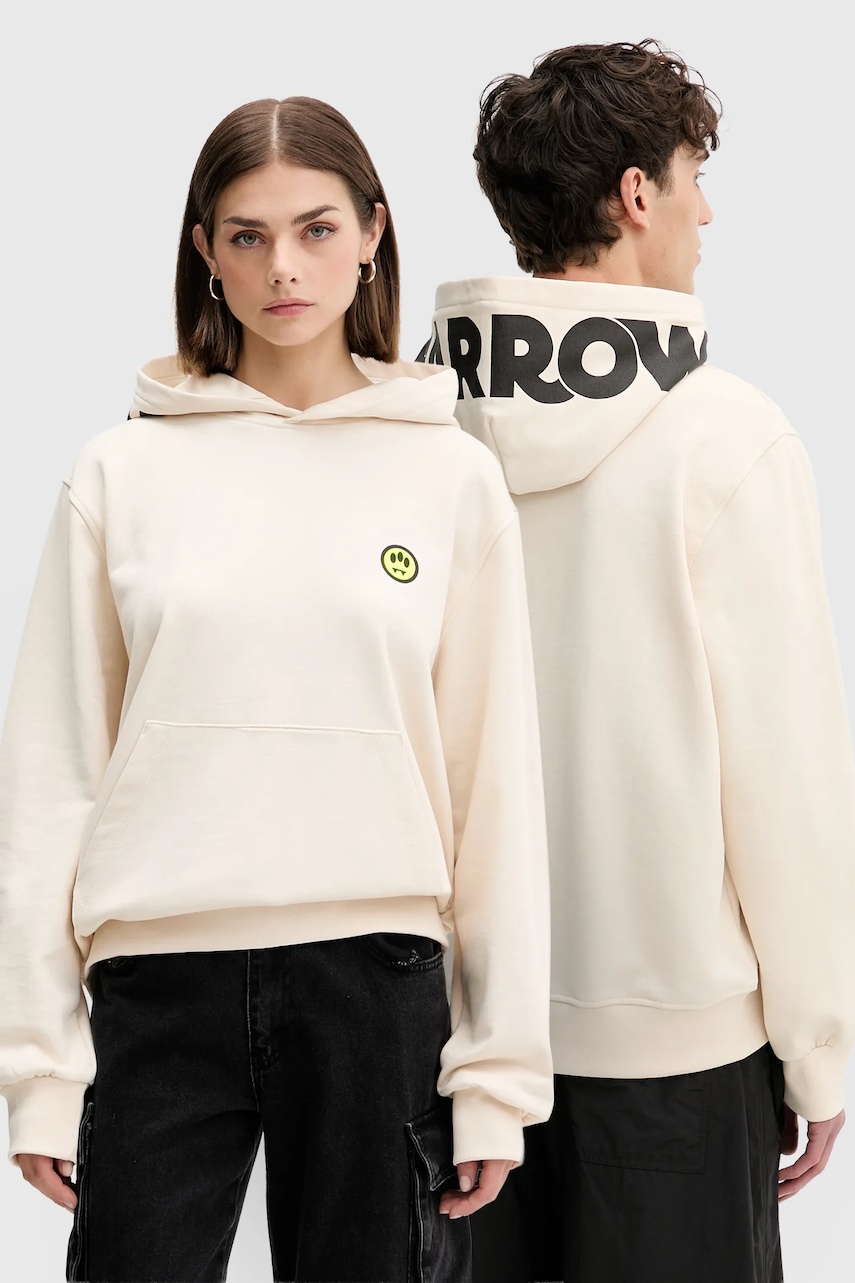 Levně Bavlněná mikina Barrow béžová barva, s kapucí, s potiskem, F5BWUAHS058
