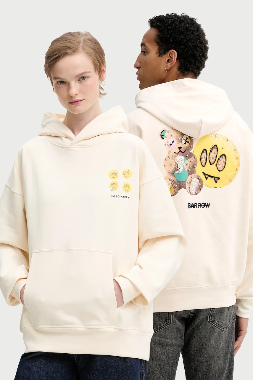 Barrow hanorac de bumbac culoarea bej, cu glugă, cu imprimeu, F5BWUAHS084