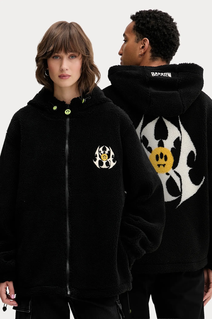 Barrow hanorac fleece culoarea negru, cu glugă, cu imprimeu, F5BWUAJK034
