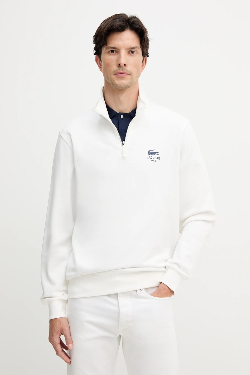 Lacoste hanorac de bumbac culoarea bej, cu imprimeu, SH2735