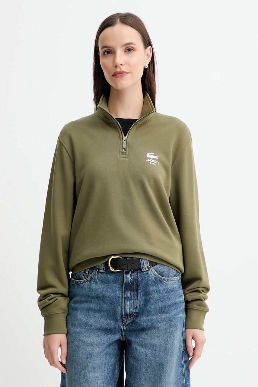 Хлопковая кофта Lacoste цвет зелёный с принтом SH2735