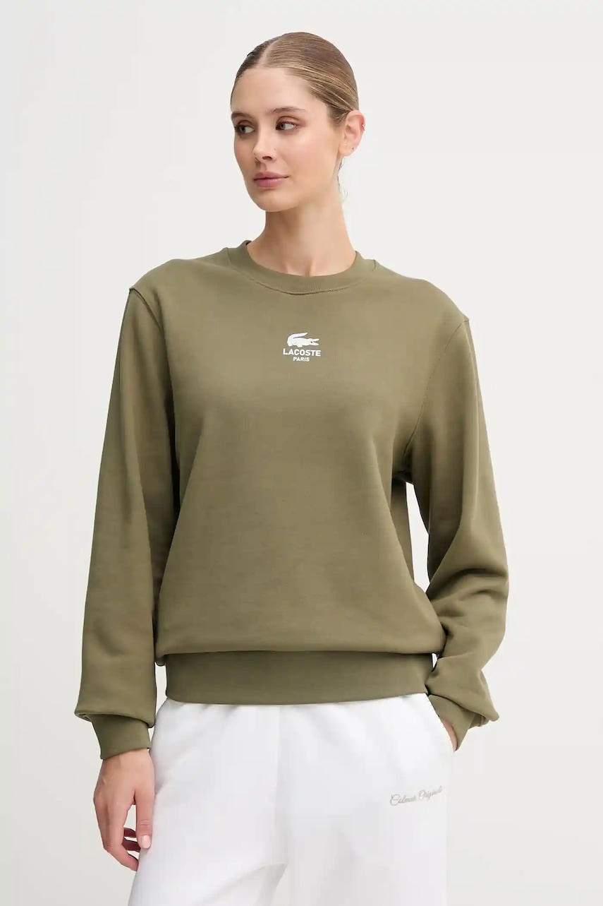 Lacoste hanorac de bumbac culoarea verde, cu imprimeu, SH2736