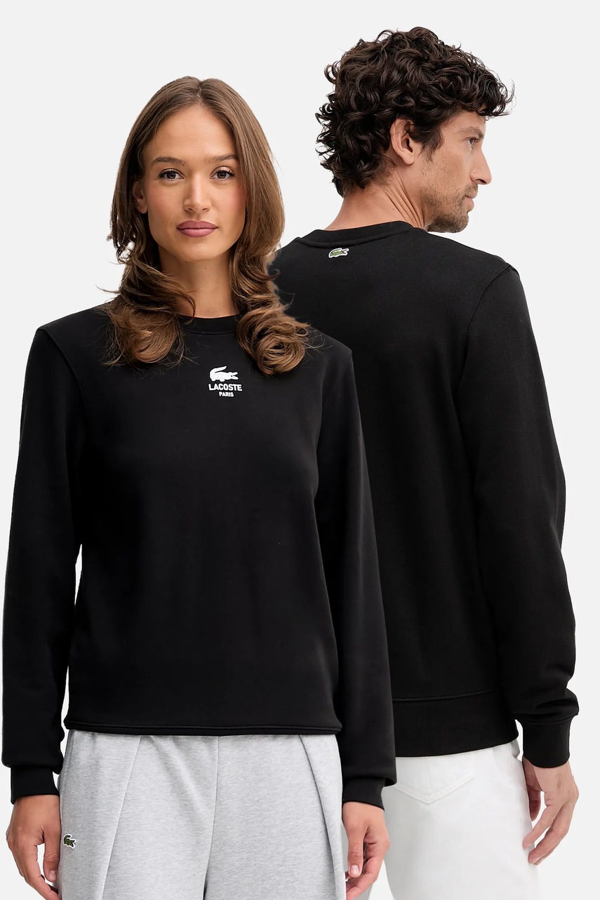 Lacoste hanorac de bumbac culoarea negru, cu imprimeu, SH2736