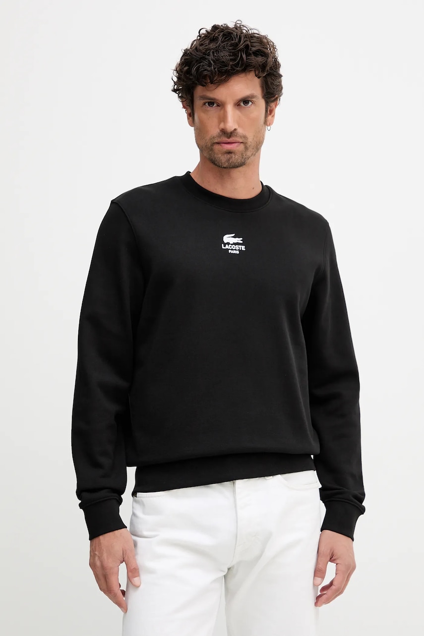 Lacoste hanorac de bumbac culoarea negru, cu imprimeu, SH2736