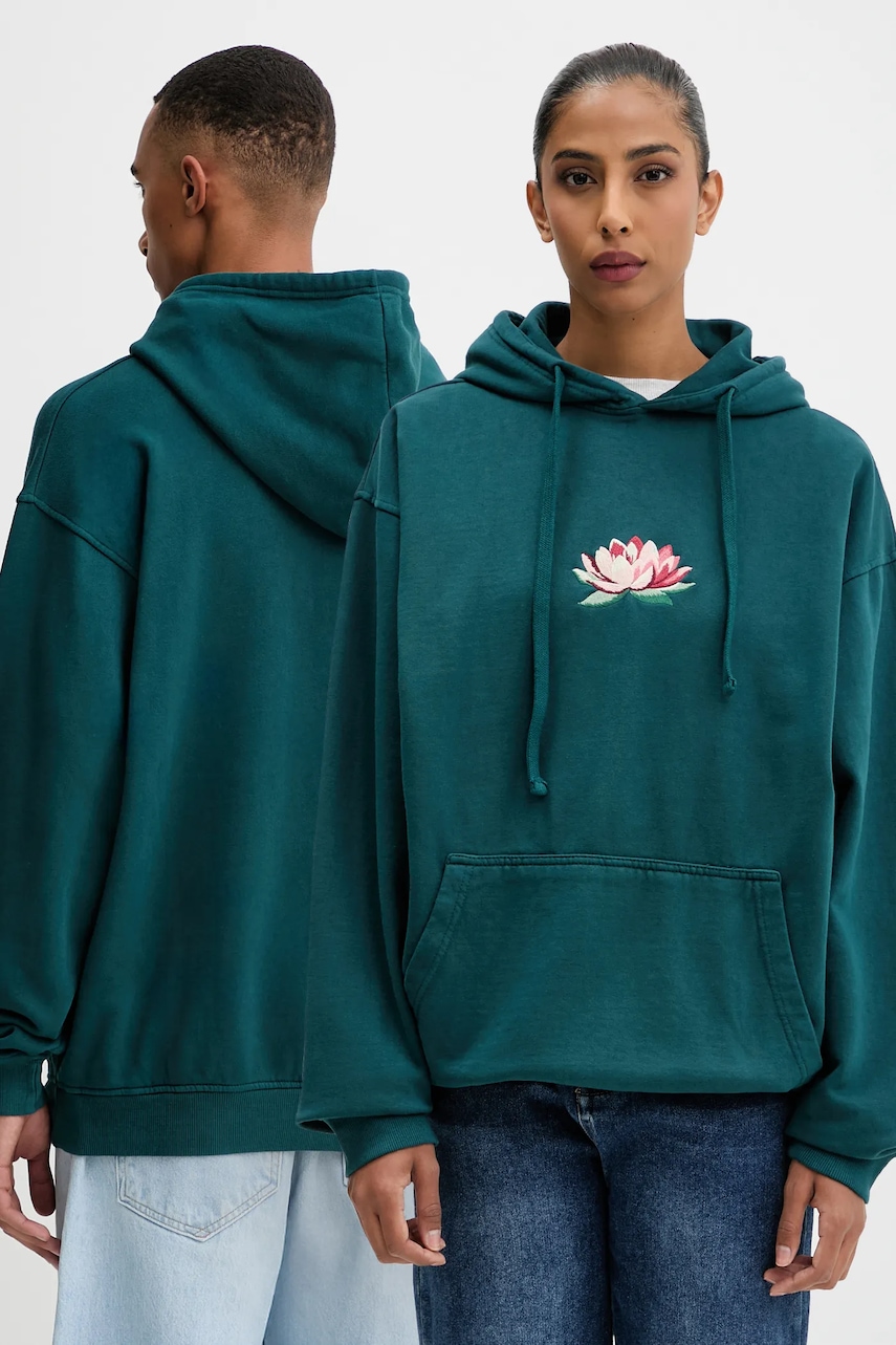 Kaotiko hanorac de bumbac culoarea verde, cu glugă, cu imprimeu, AR074-01-G002