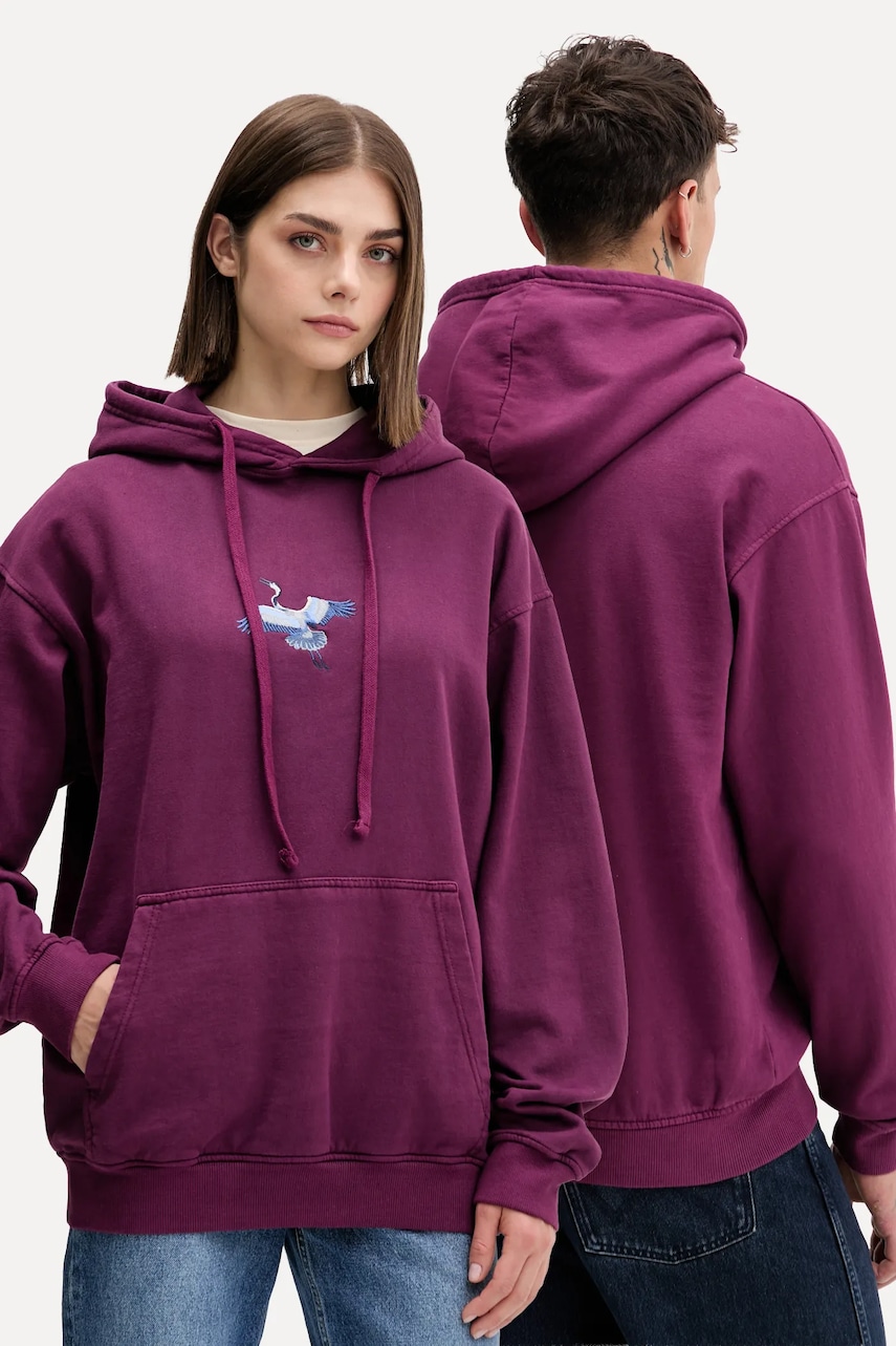 Kaotiko hanorac de bumbac culoarea violet, cu glugă, cu imprimeu, AR075-01-G002