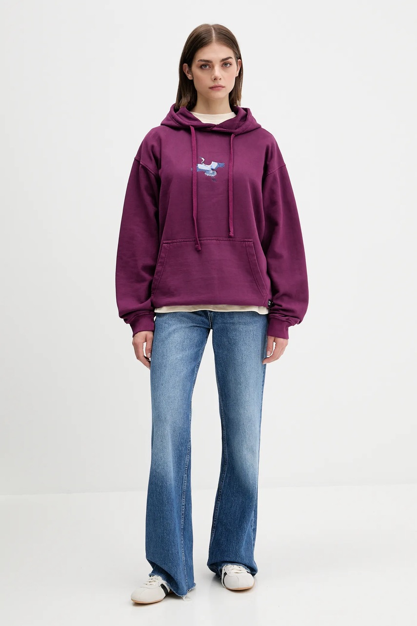 Βαμβακερή μπλούζα Kaotiko χρώμα: μοβ, με κουκούλα, AR075-01-G002 φωτογραφία