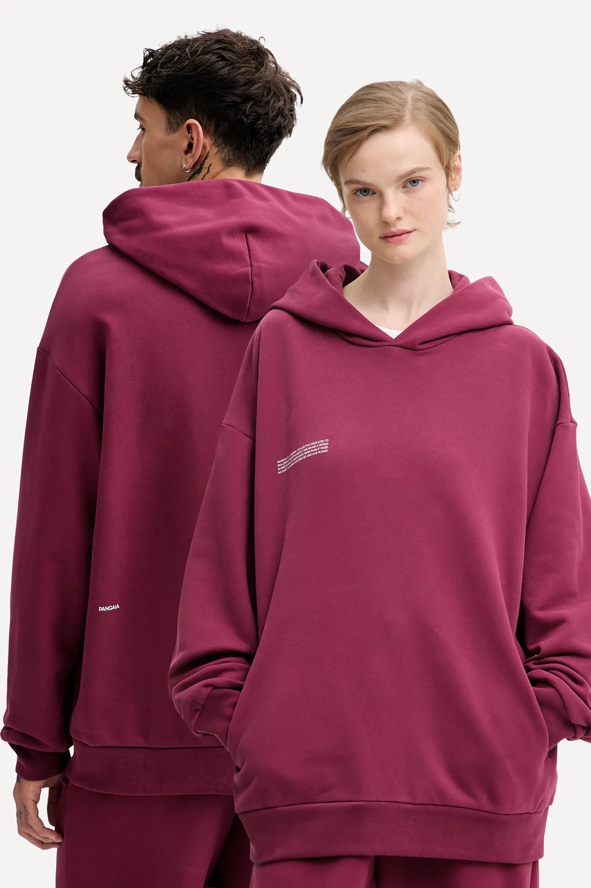 Levně Bavlněná mikina Pangaia vínová barva, s kapucí, hladká, 10000180